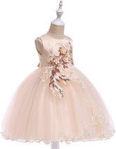 Flower Girl Dress,Toddler Formal Dress Birthday Party Wedding Floral Embroidered Tulle Satin Dresses for Kids Age 2-12